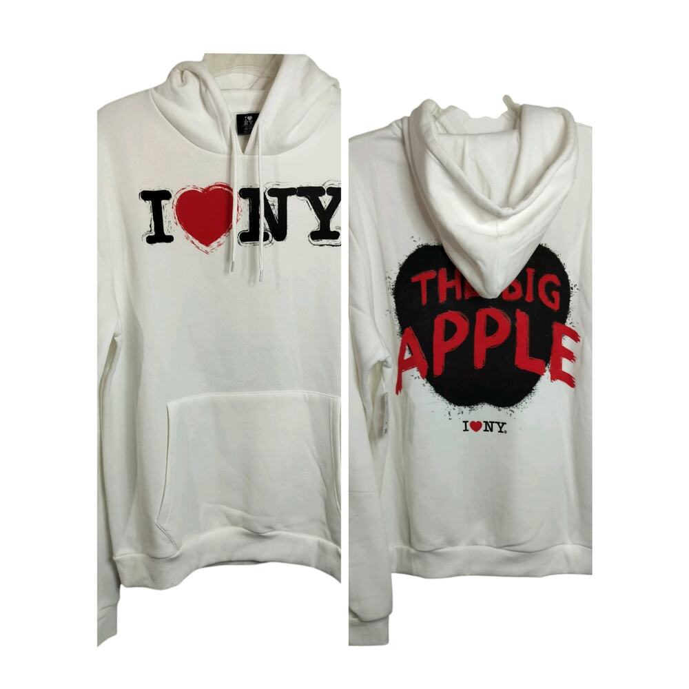M982) I Love New York White Big Apple Hoodie 2XL